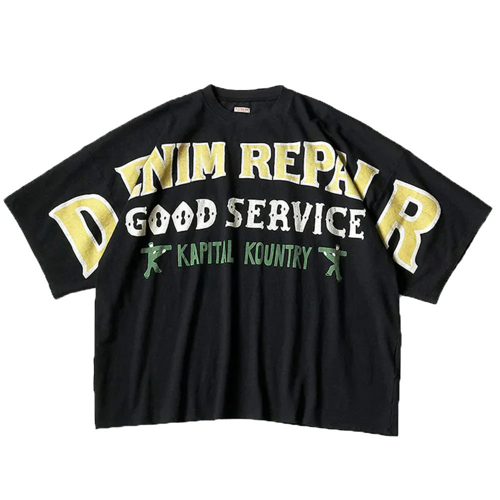 Kapital | 18.5/- Jersey Huge-T-Shirts (Denim Repair) 'Black'