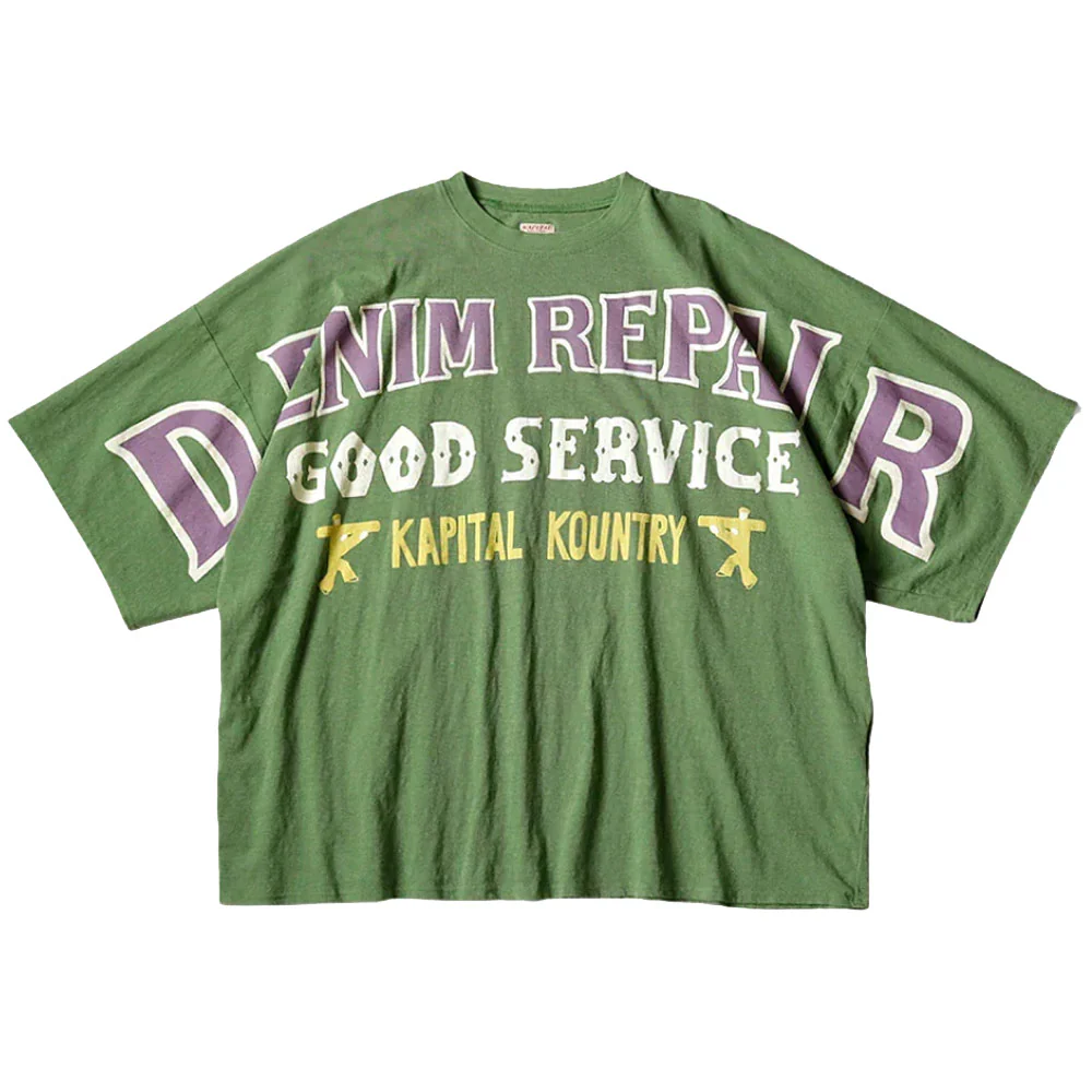 Kapital | 18.5/- Jersey Huge-T-Shirts (Denim Repair) 'Green'