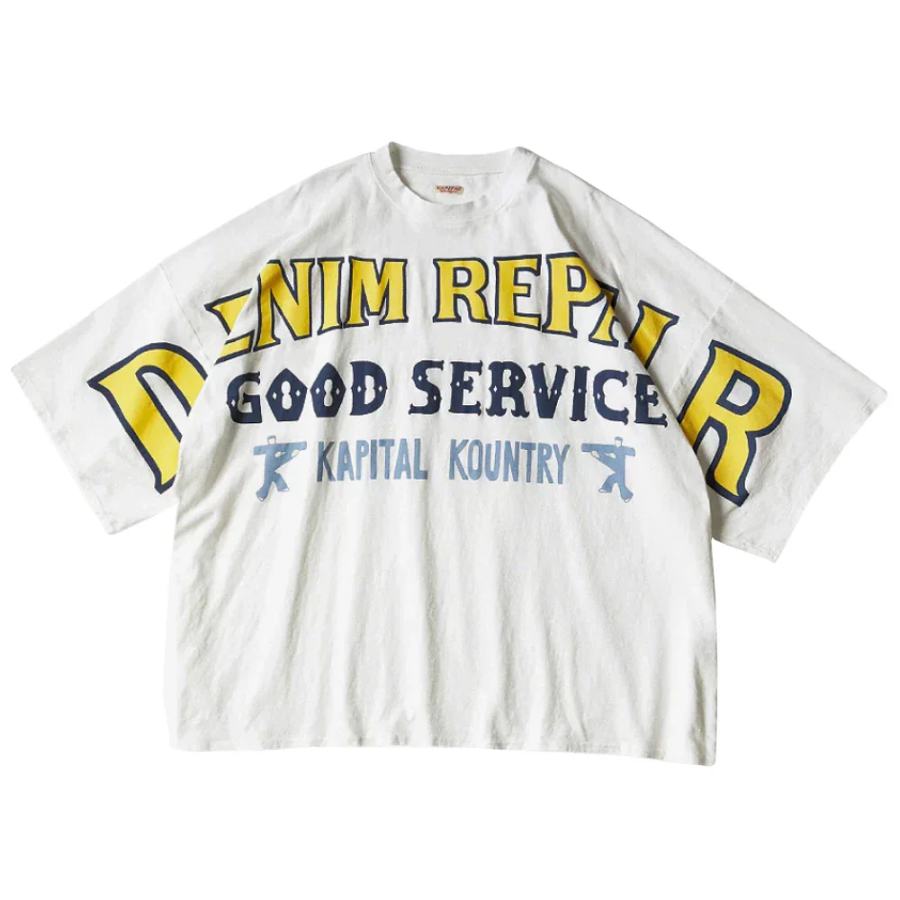 Kapital | 18.5/- Jersey Huge-T-Shirts (Denim Repair) 'White'