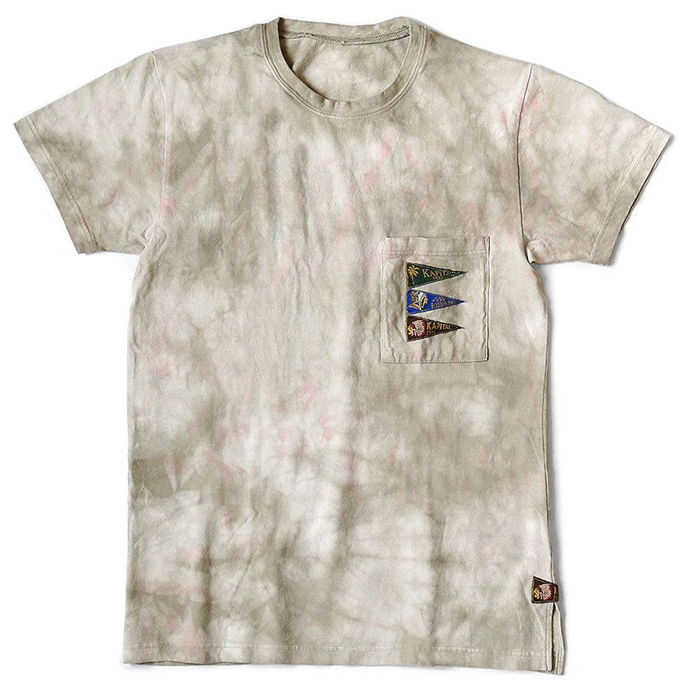 Kapital | 20 / -Jersey Pennant T-Shirts (4 Flags Smoky Ashuburry Dyed) 'Khaki / Pink'