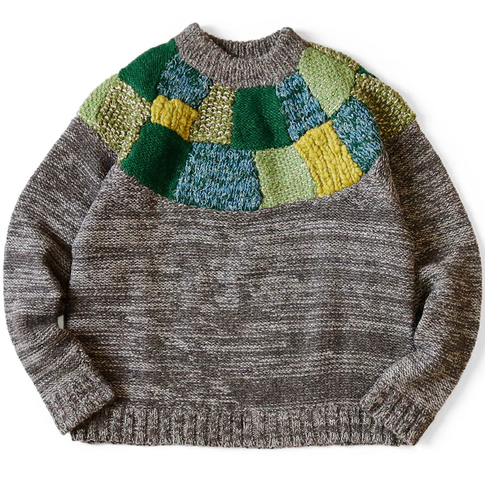 Kapital | 3G Wool Hand Knit Tugihagi Crew Sweater 'Green'