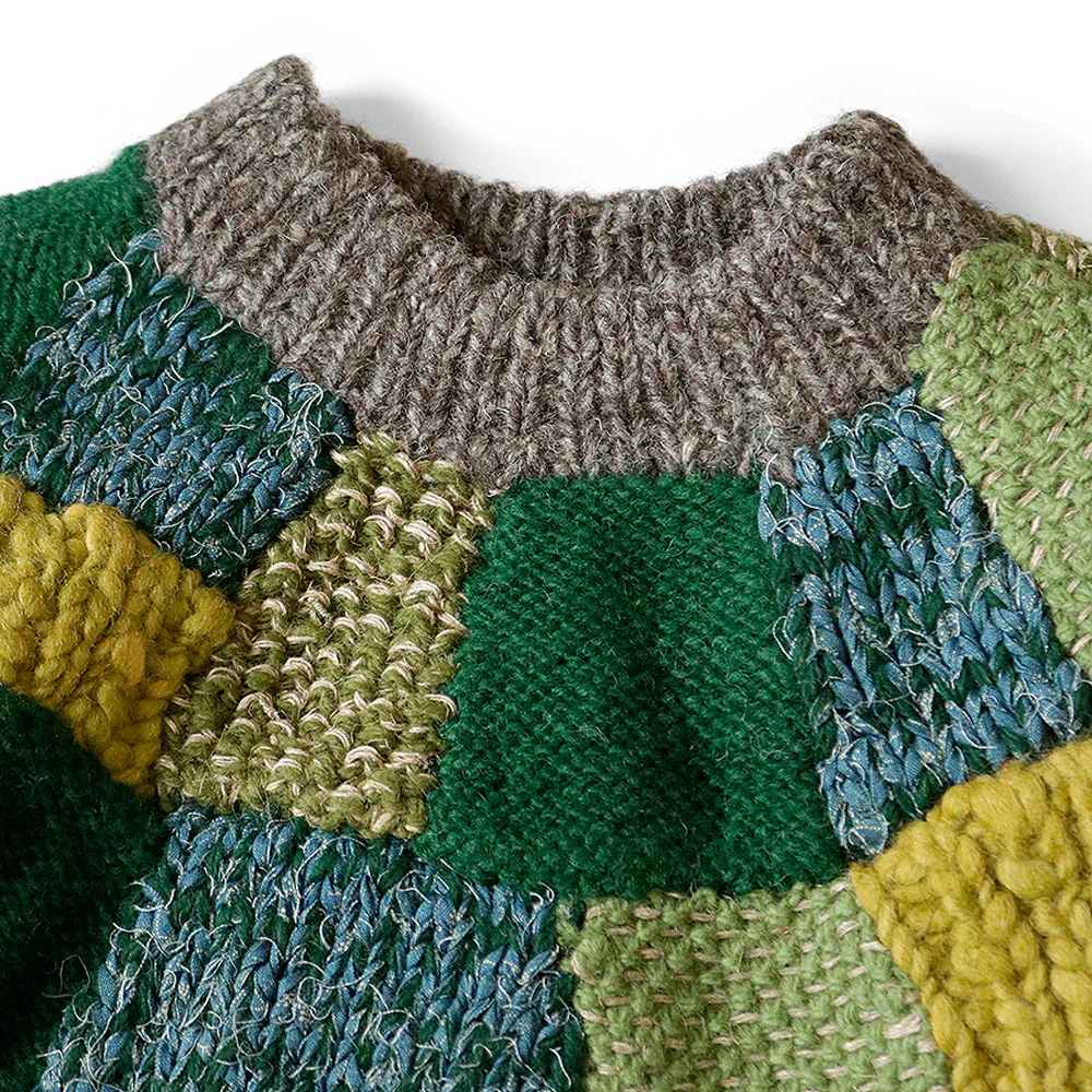 Kapital | 3G Wool Hand Knit Tugihagi Crew Sweater 'Green' - Image 6
