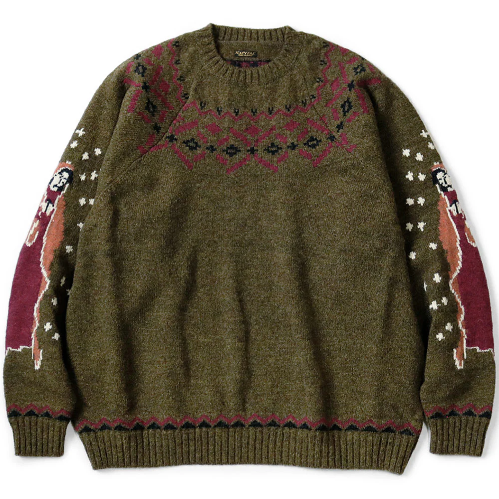 Kapital | 5G Wool Elbow Virgin Mary Nordic Sweater 'Khaki'