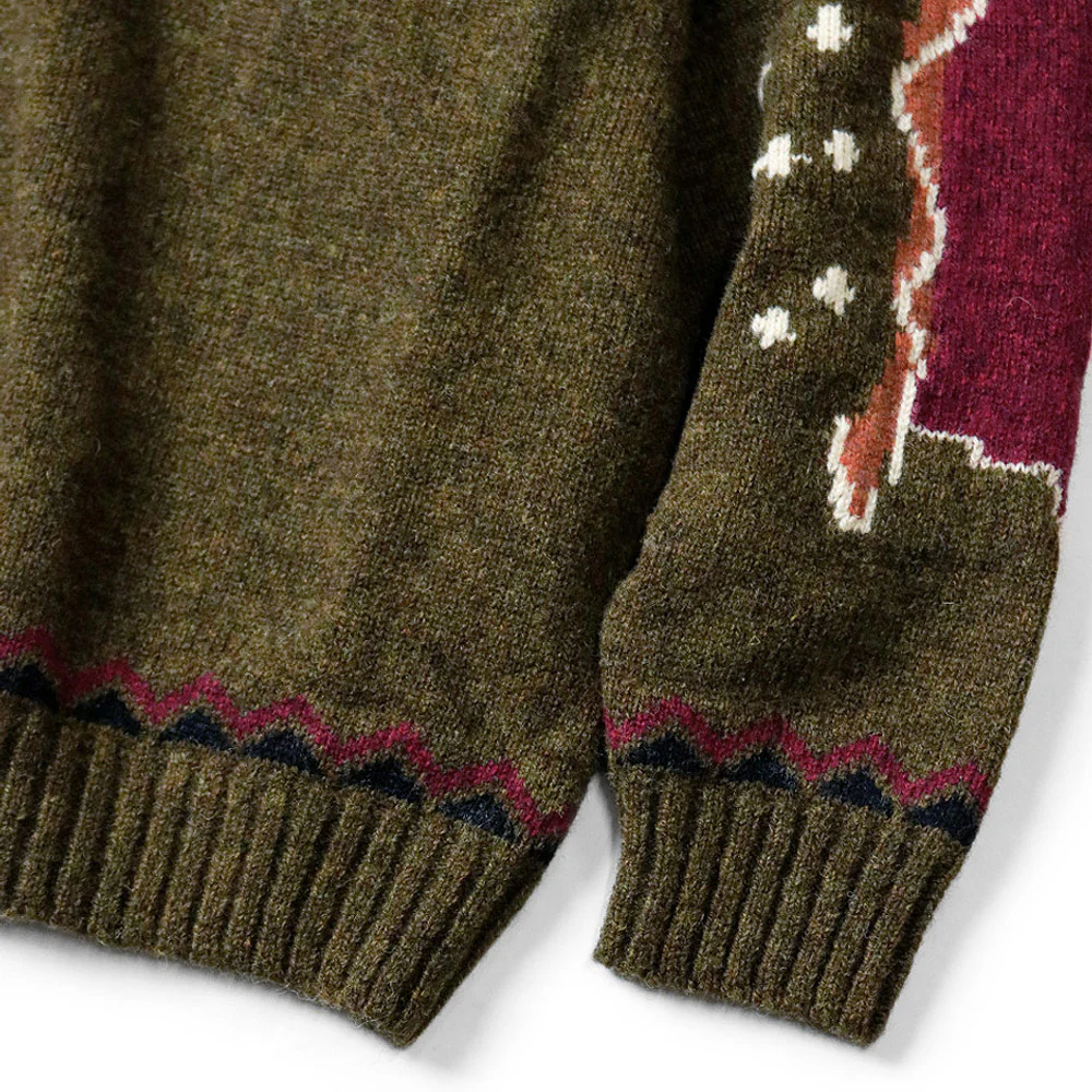 Kapital | 5G Wool Elbow Virgin Mary Nordic Sweater 'Khaki' - Image 7