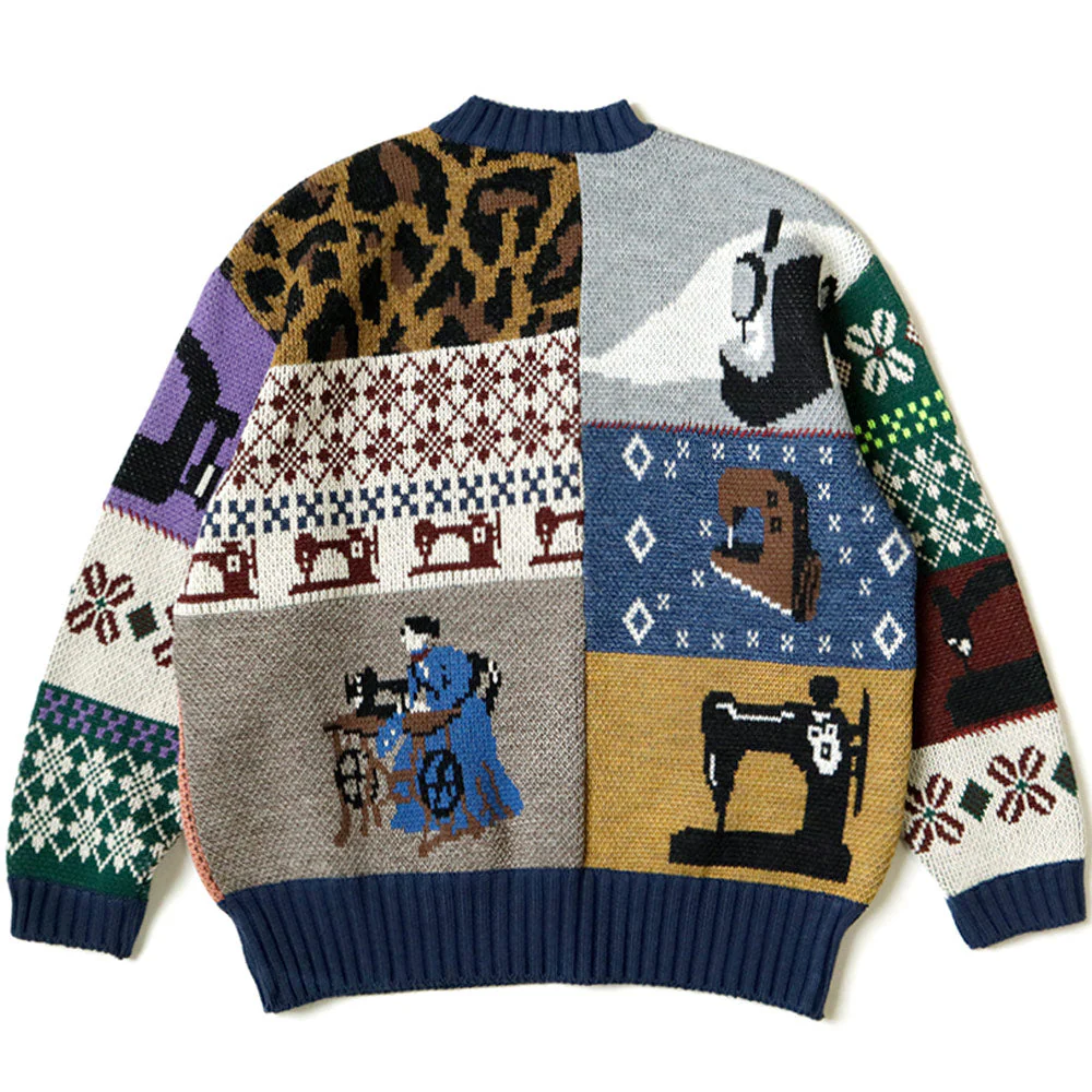 Kapital | 5G Wool Kurogane Mishin Patchwork Crew Sweater 'Navy' - Image 2