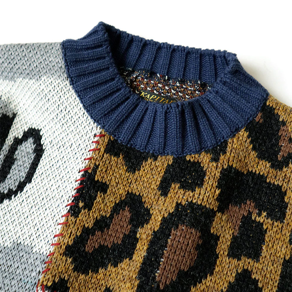 Kapital | 5G Wool Kurogane Mishin Patchwork Crew Sweater 'Navy' - Image 3