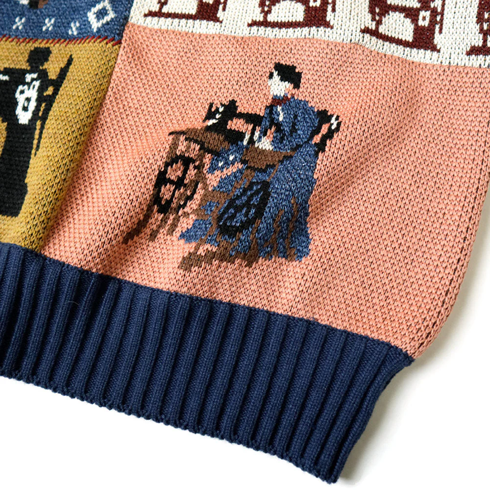 Kapital | 5G Wool Kurogane Mishin Patchwork Crew Sweater 'Navy' - Image 5
