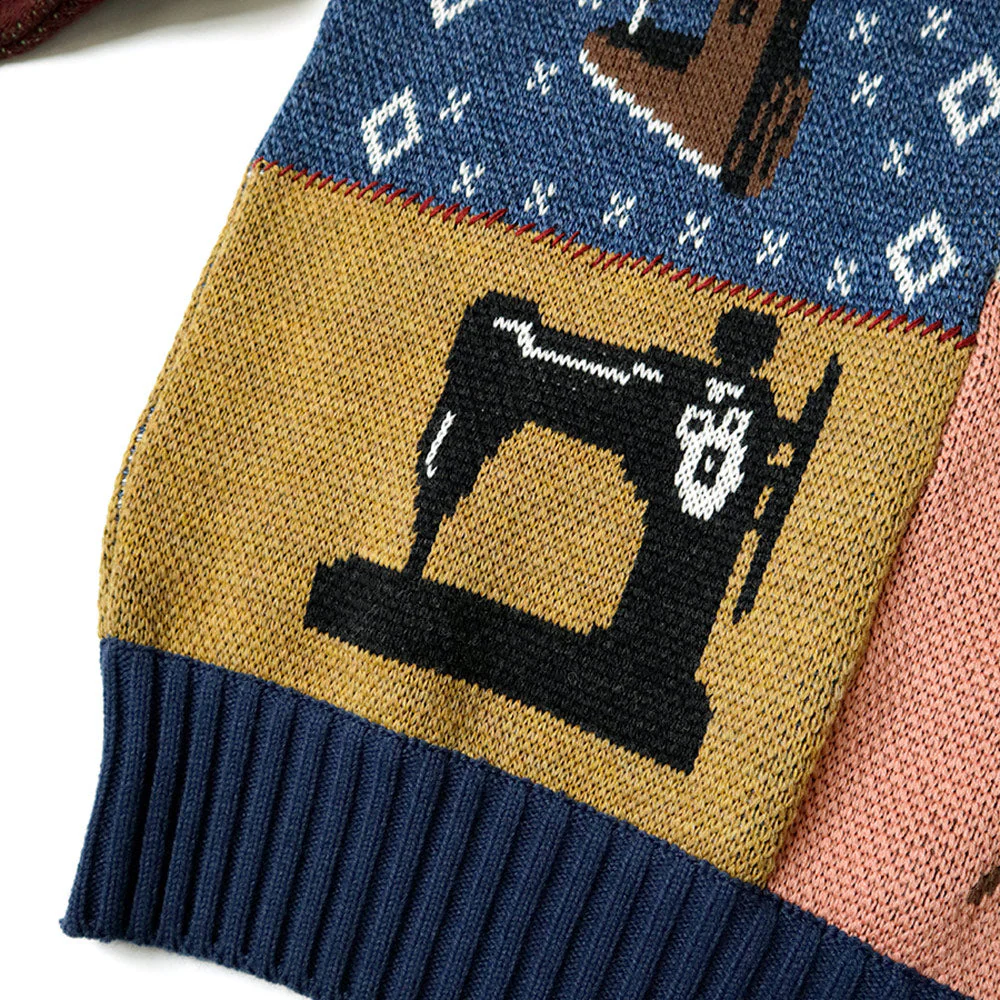 Kapital | 5G Wool Kurogane Mishin Patchwork Crew Sweater 'Navy' - Image 6