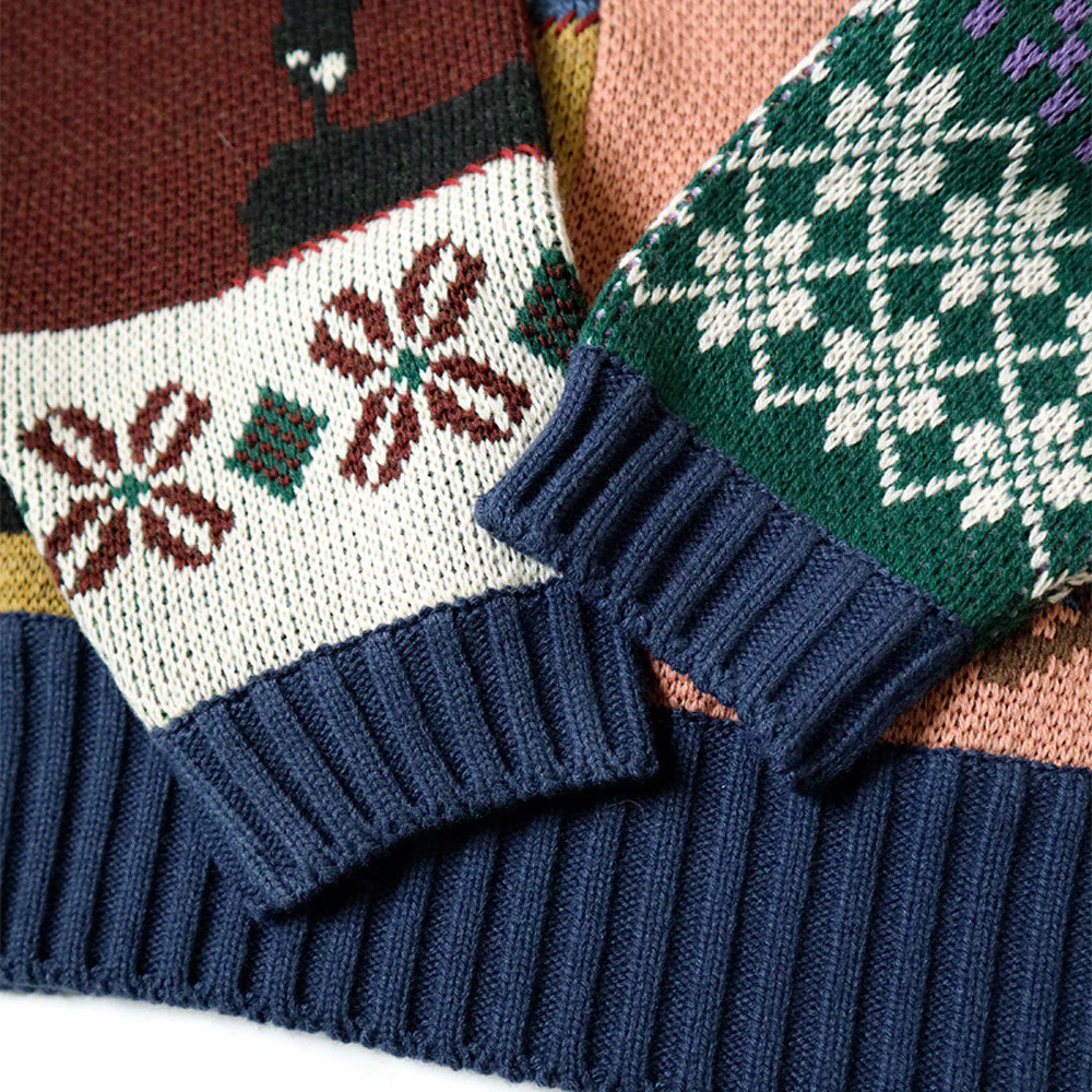 Kapital | 5G Wool Kurogane Mishin Patchwork Crew Sweater 'Navy' - Image 8
