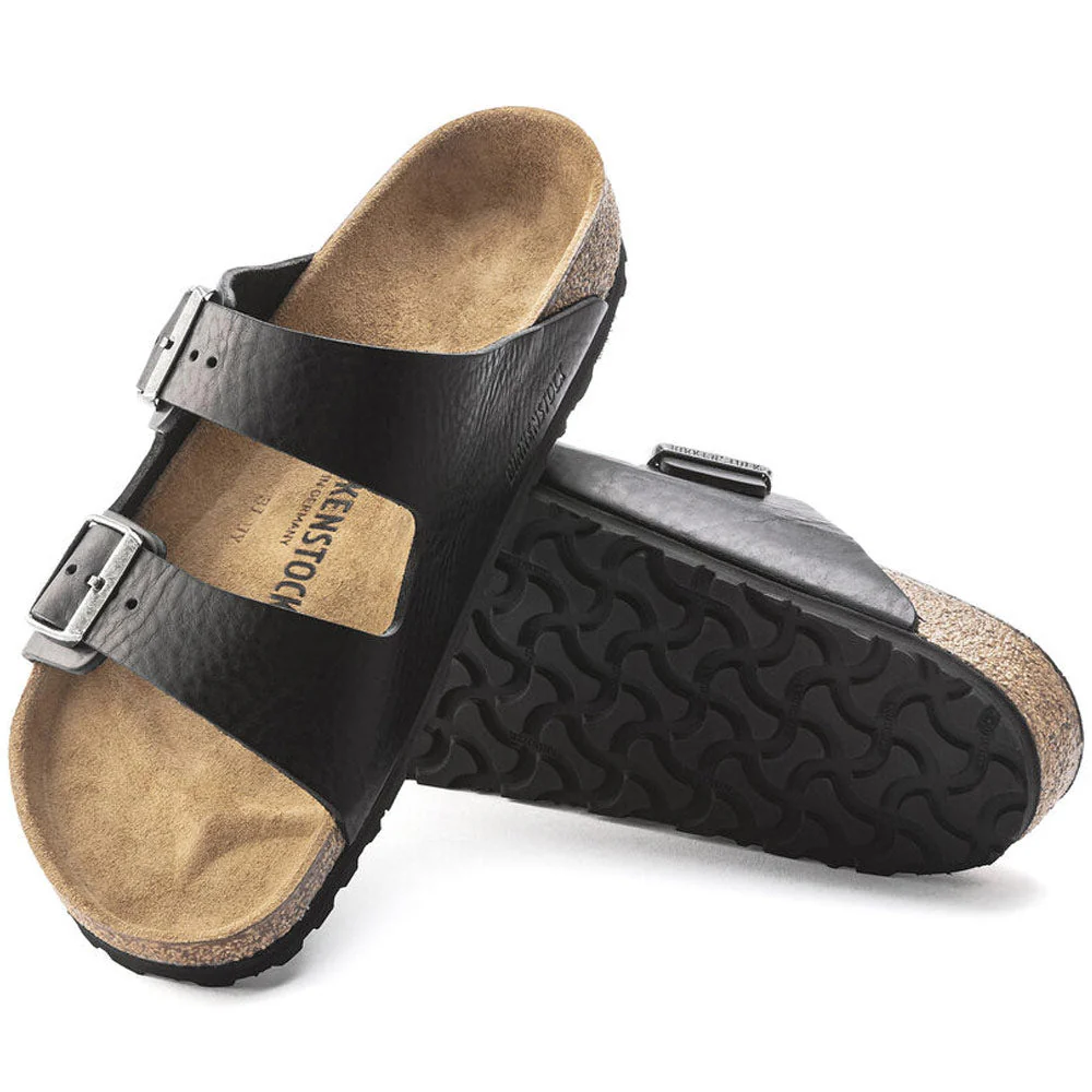 Birkenstock | Arizona Grip Leather Slippers 'Vintage Wood Black' - Image 3