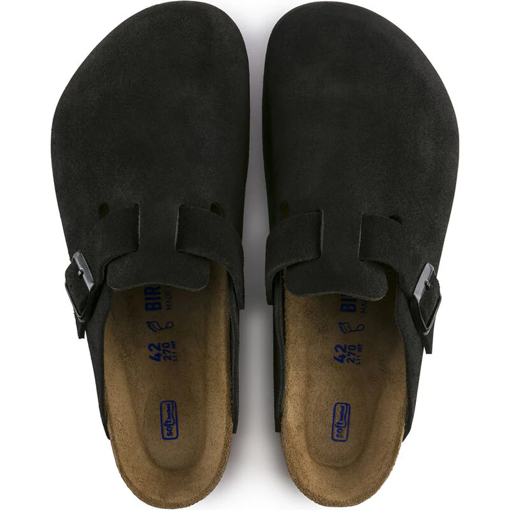 Birkenstock | Boston Soft Footbed Suede Leather Slippers 'Black' - Image 3
