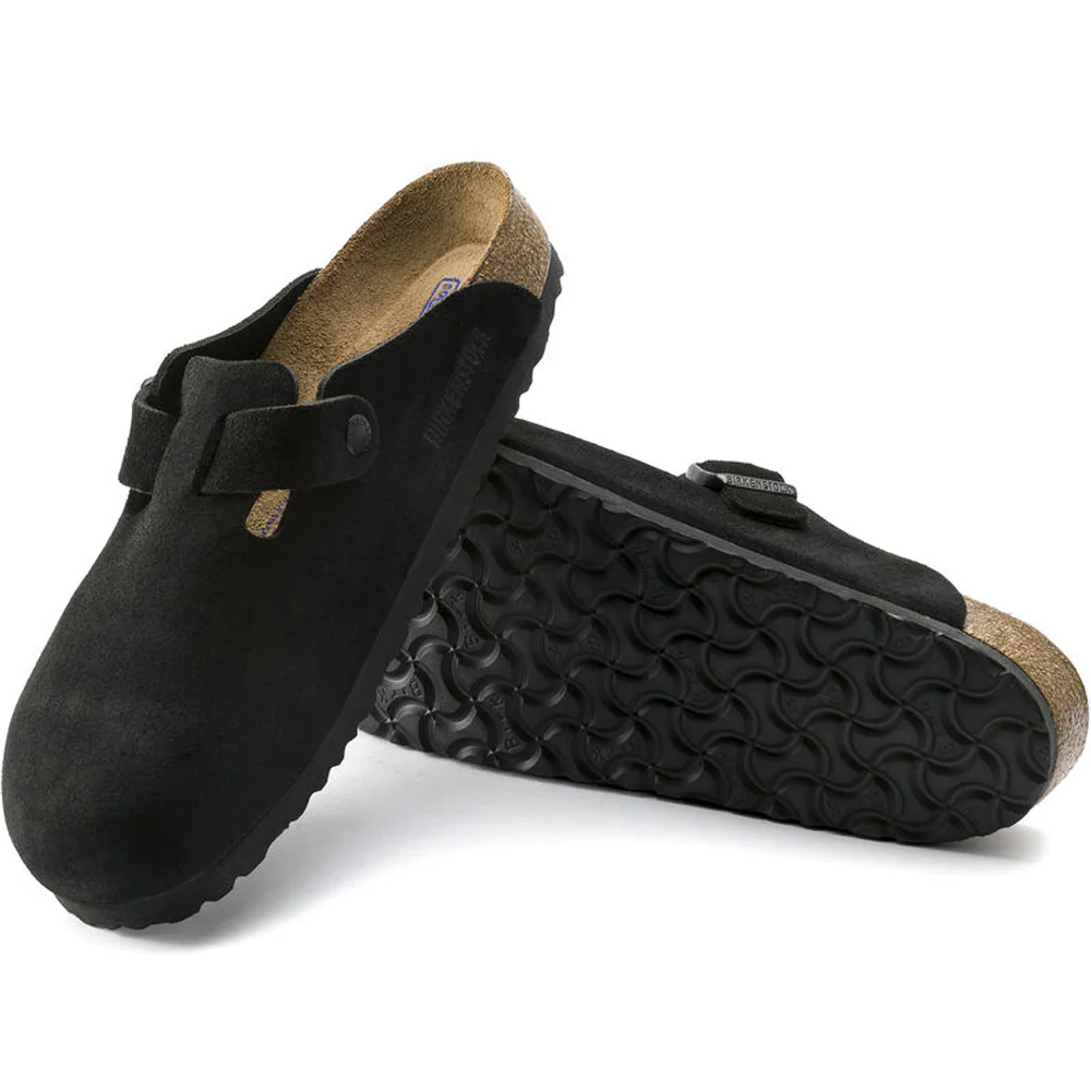 Birkenstock | Boston Soft Footbed Suede Leather Slippers 'Black' - Image 4