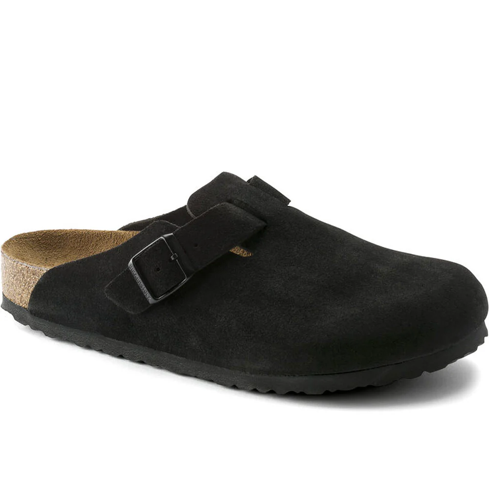Birkenstock | Boston Soft Footbed Suede Leather Slippers 'Black' - Image 5