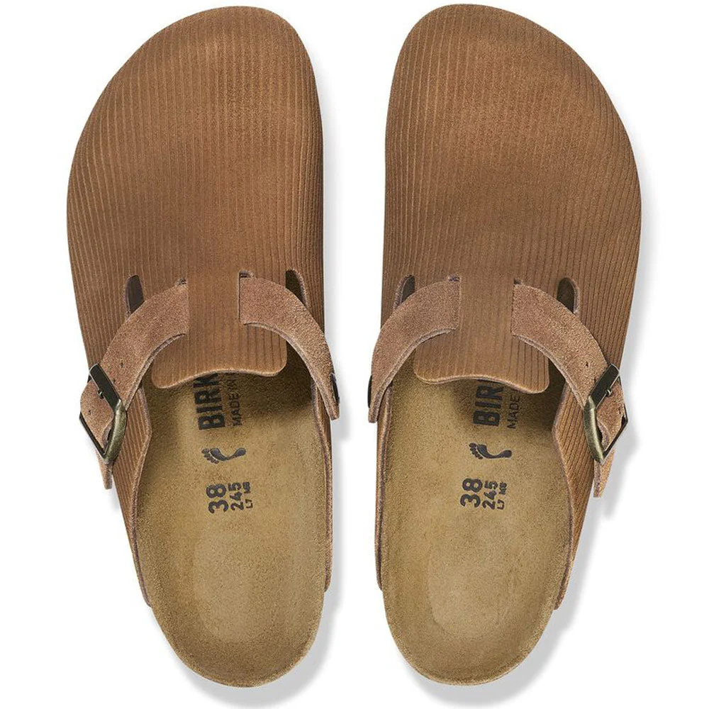 Birkenstock | Boston Suede Embossed Slippers 'Corduroy Dark Tea' - Image 3