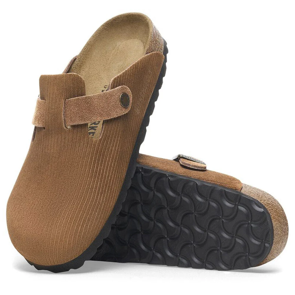 Birkenstock | Boston Suede Embossed Slippers 'Corduroy Dark Tea' - Image 4