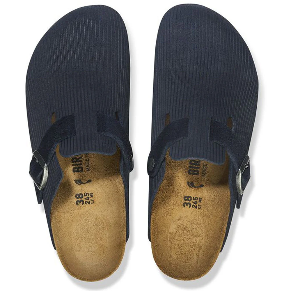 Birkenstock | Boston Suede Embossed Slippers 'Corduroy Midnight' - Image 3