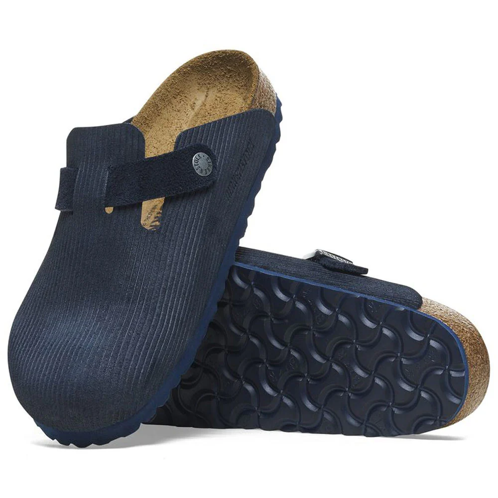 Birkenstock | Boston Suede Embossed Slippers 'Corduroy Midnight' - Image 4