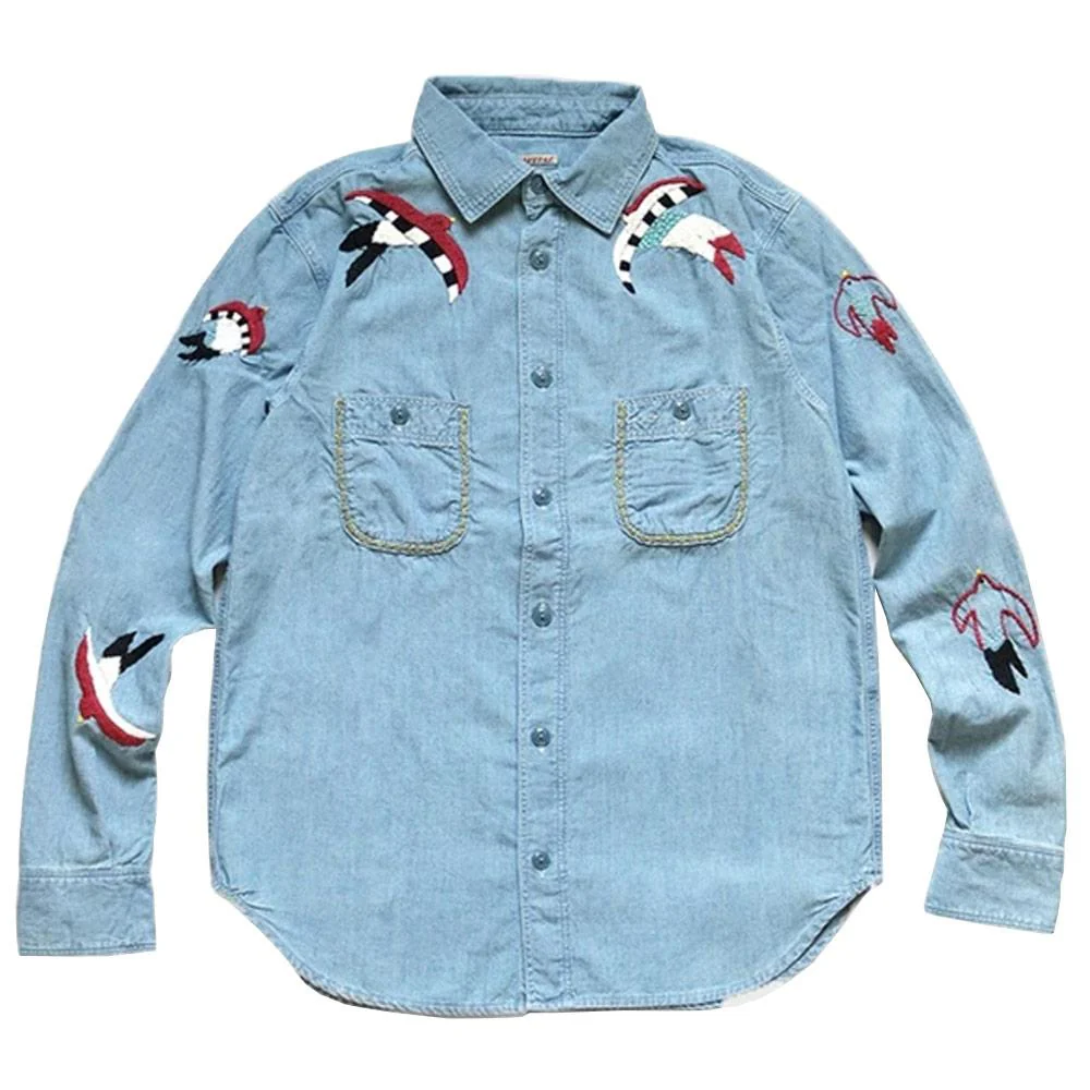 Kapital | Chambray Work Shirt (Swallow Emboridery) 'Sax'