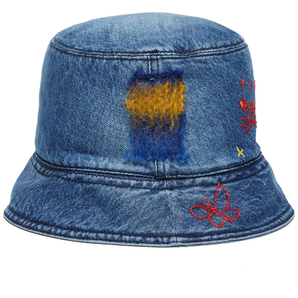 Embroidered Denim Bucket Hat 'Iris Blue' - Image 4