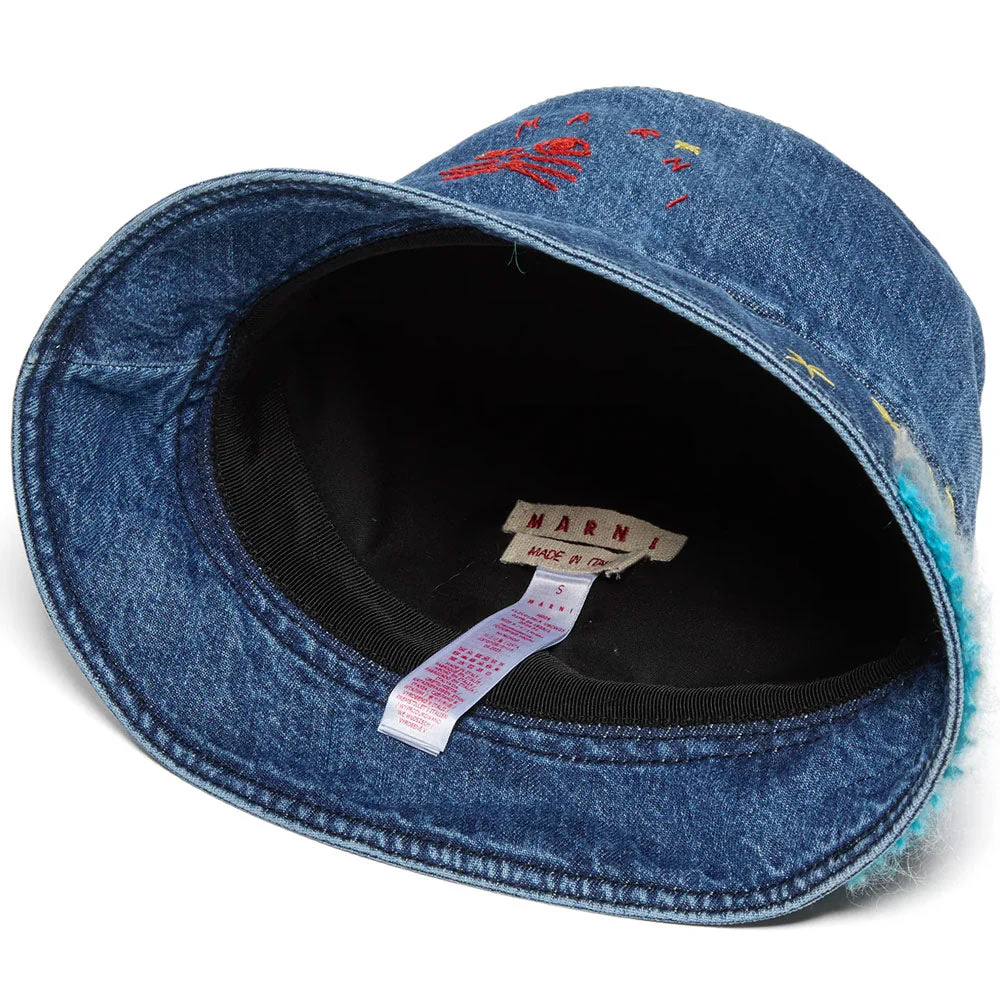 Embroidered Denim Bucket Hat 'Iris Blue' - Image 5
