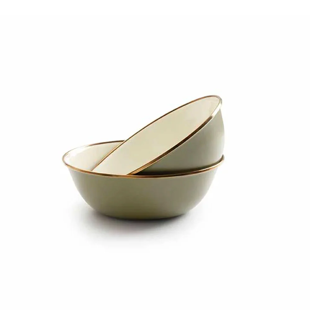 Barebones | Enamel 2-Tone Bowl Set 'Olive Drab' - Image 2
