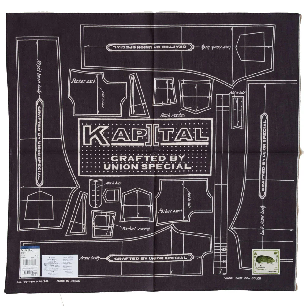 Kapital | Fastcolor Selvedge Bandanna (Barbie Pattern) 'Black'