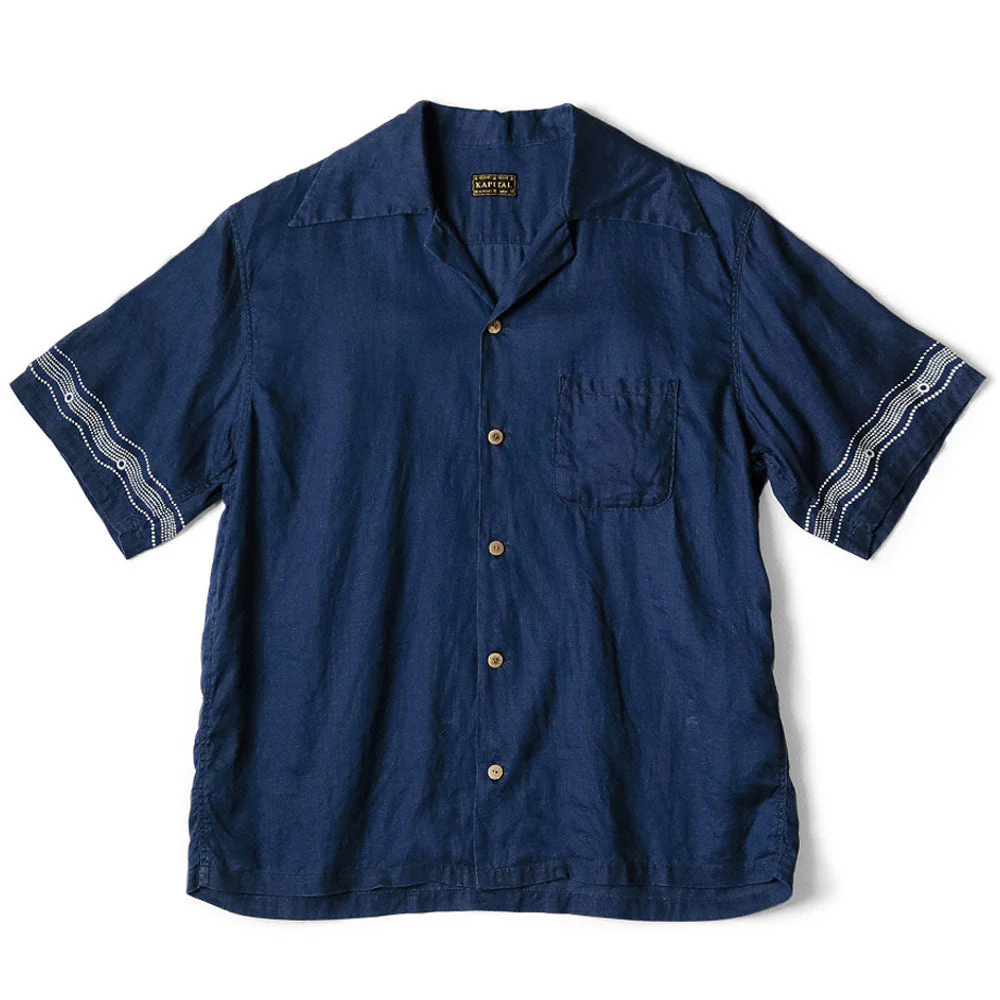 Kapital | French Cloth Linen Wrangle Collar Aloha Shirt (Soufflemon) 'Indigo'