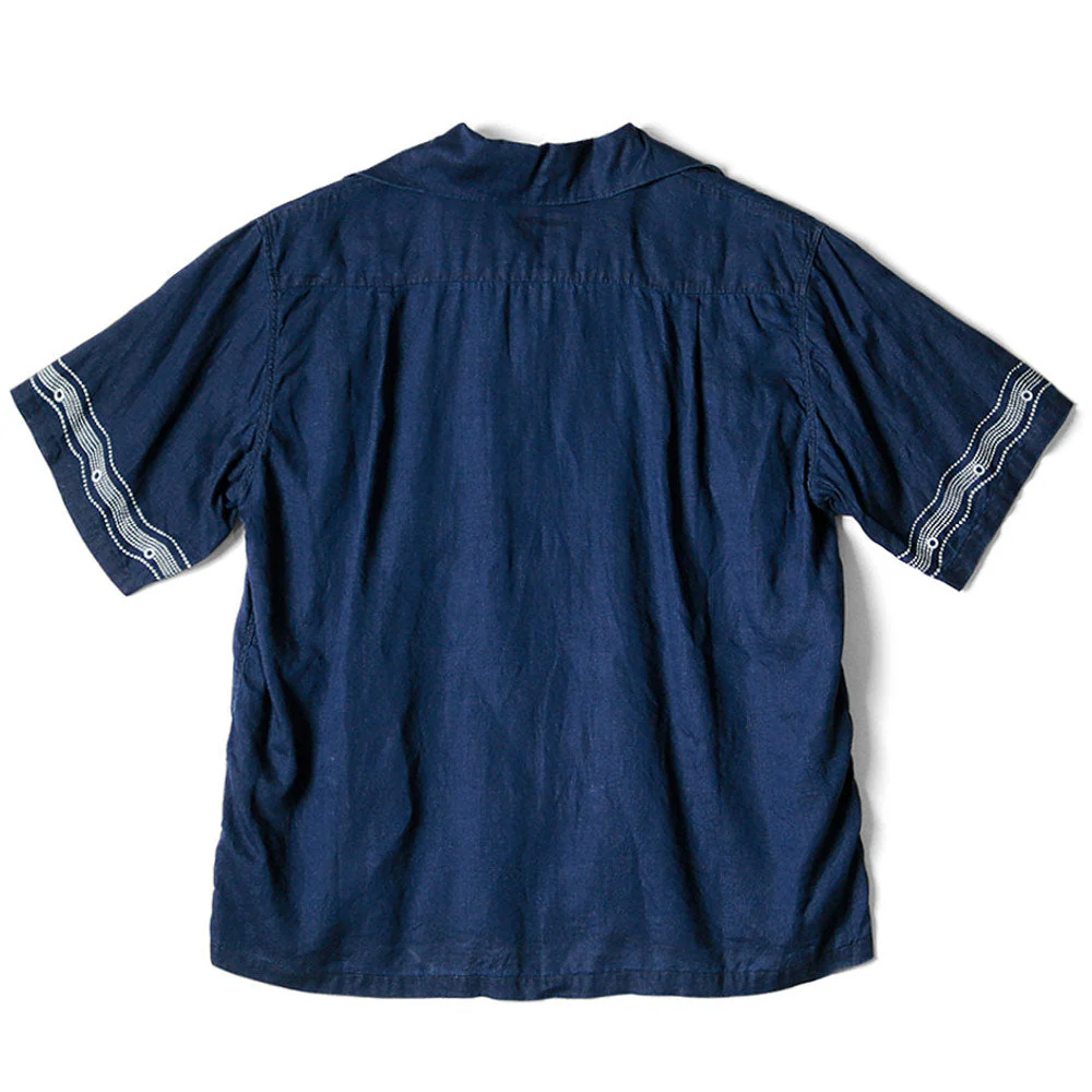 Kapital | French Cloth Linen Wrangle Collar Aloha Shirt (Soufflemon) 'Indigo' - Image 3