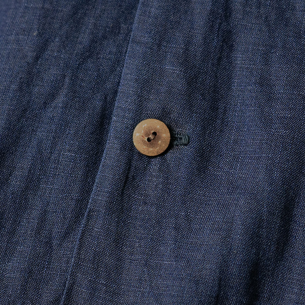 Kapital | French Cloth Linen Wrangle Collar Aloha Shirt (Soufflemon) 'Indigo' - Image 7