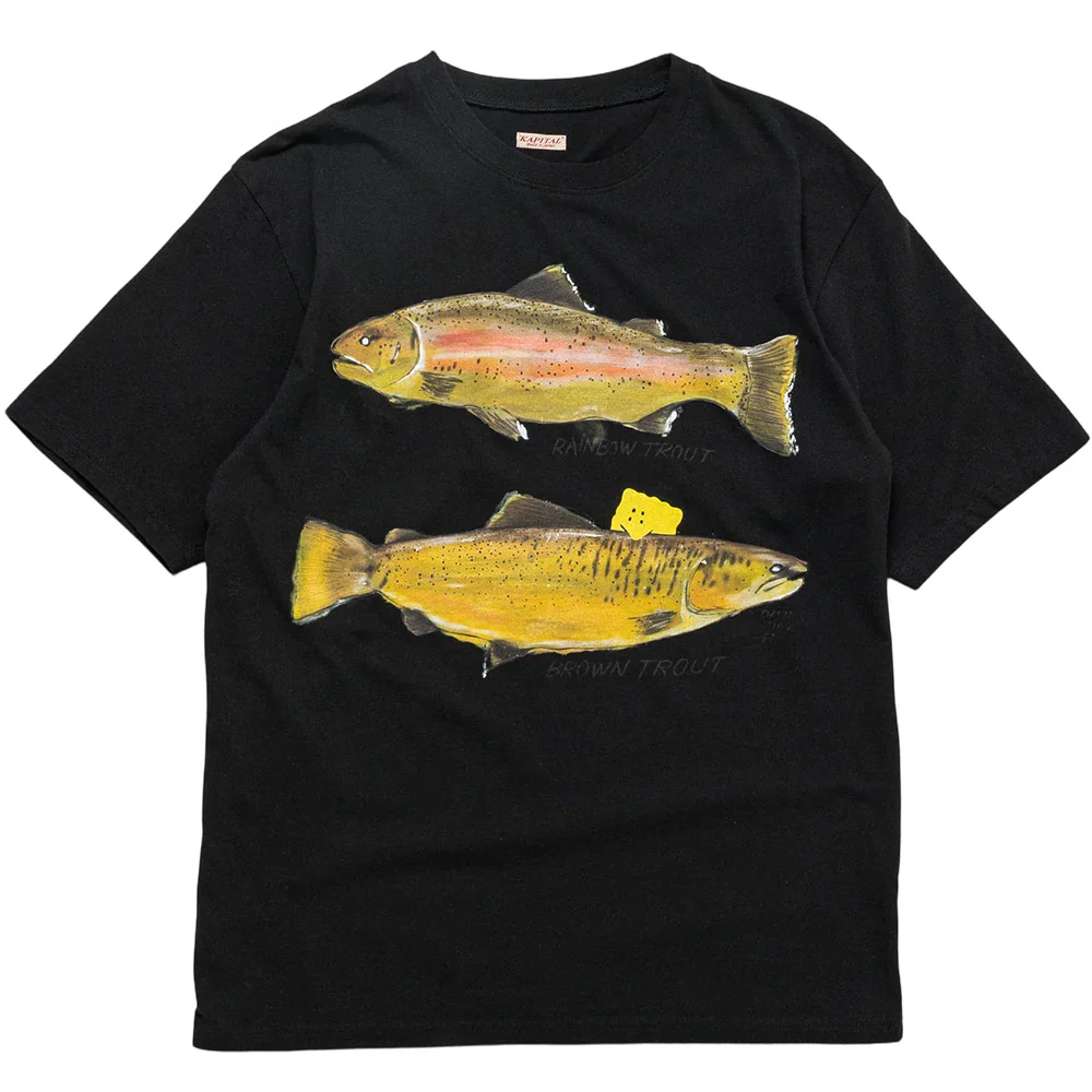 20/-Jersey Crew T (Two Trouts Peckish Rainbowy) 'Black'