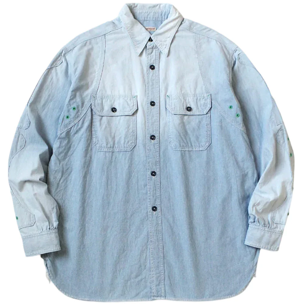 Chambray 2Tones Bone Patch Ventilator Workshirt 'Sax'