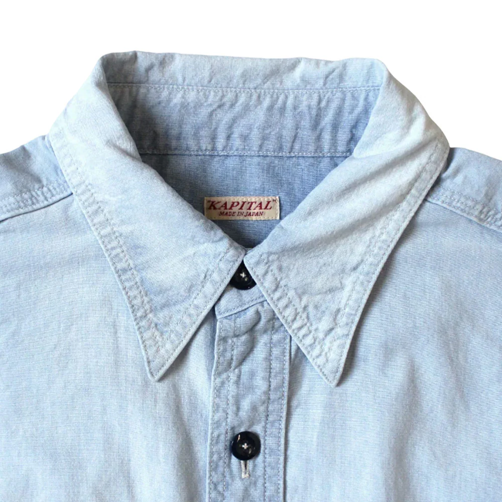 Chambray 2Tones Bone Patch Ventilator Workshirt 'Sax' - Image 3