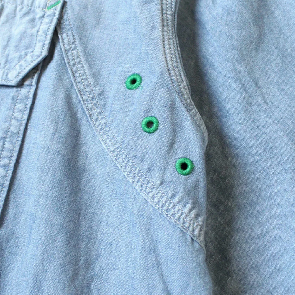 Chambray 2Tones Bone Patch Ventilator Workshirt 'Sax' - Image 4