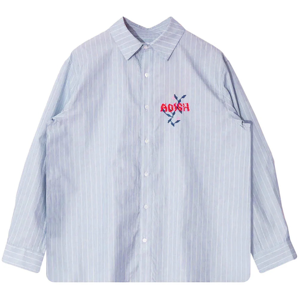 Adish | Nafnuf Logo Cotton Striped Shirt 'Light Blue' - Image 10