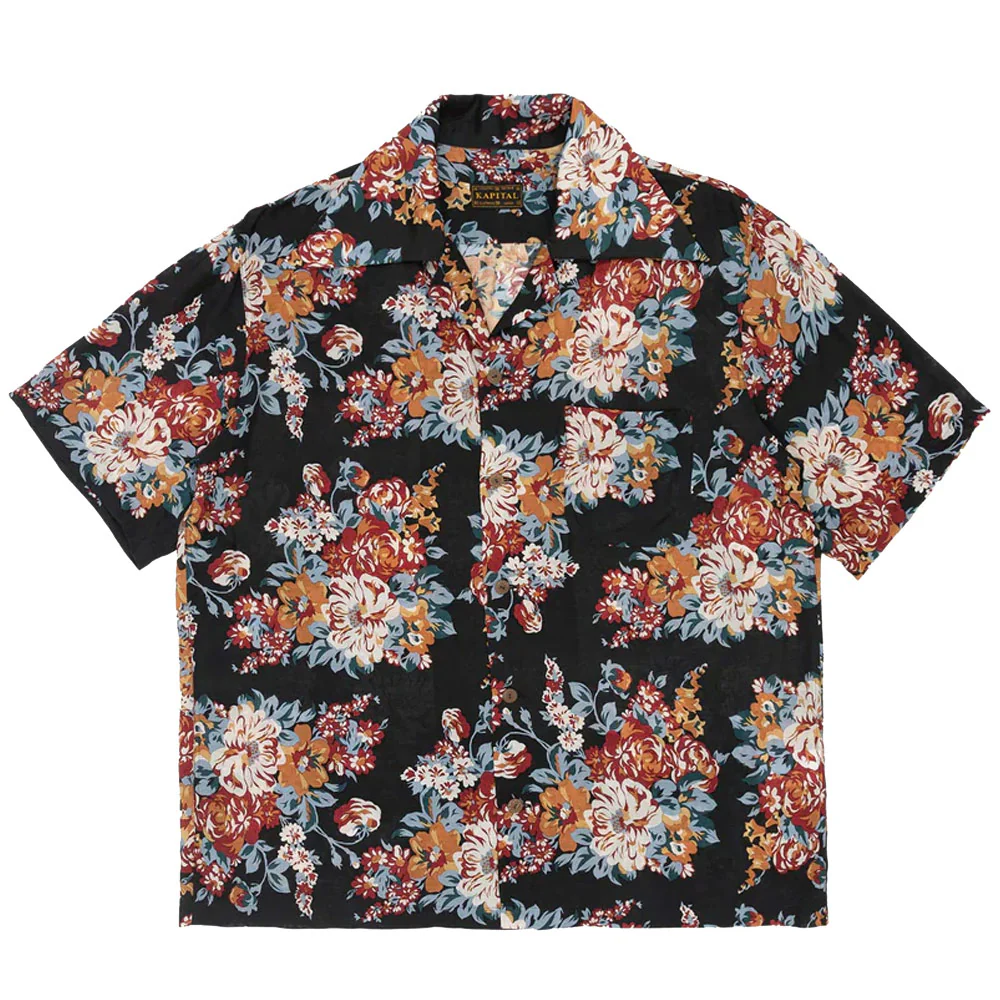 Kapital | Silk Rayon CHAMPETRE MARIA WRANGLE Collar Aloha Shirt 'Black'