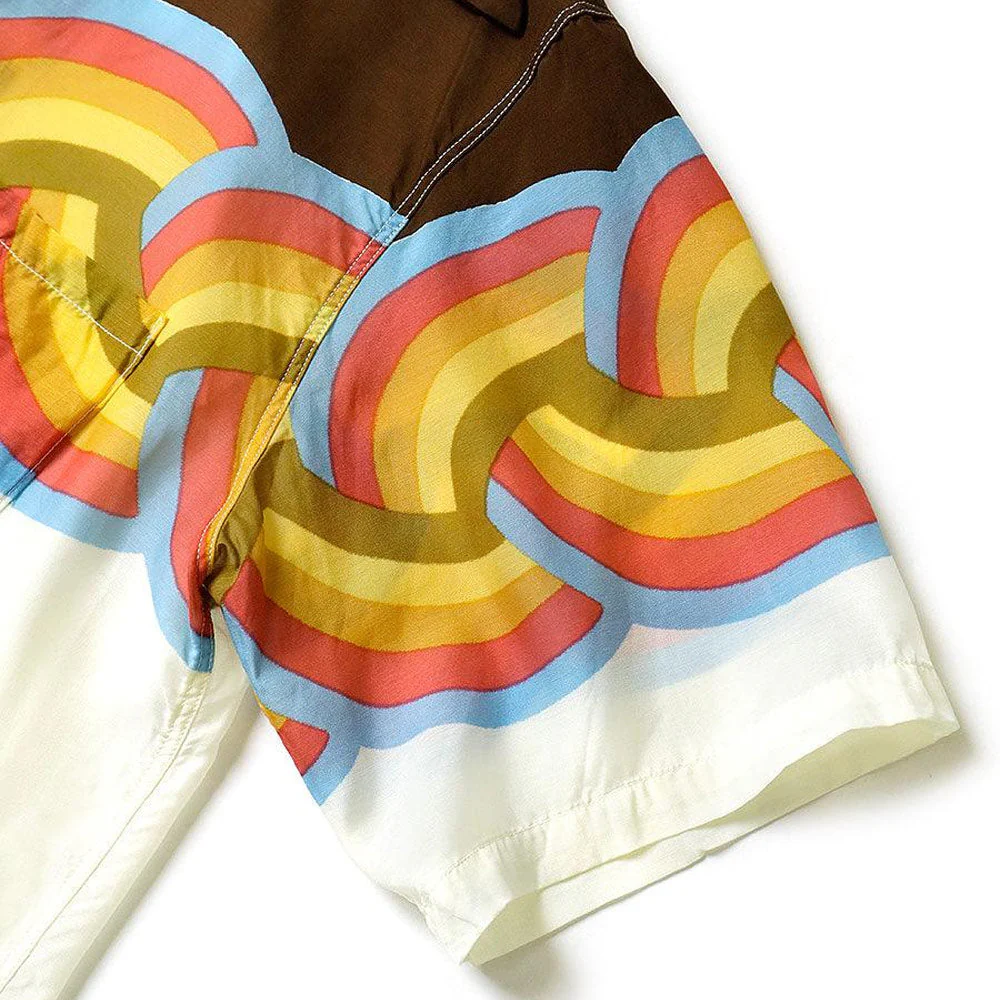 Silk Rayon Rainbow WRANGLE Collar Aloha Shirt 'Brown / Ecru' - Image 4