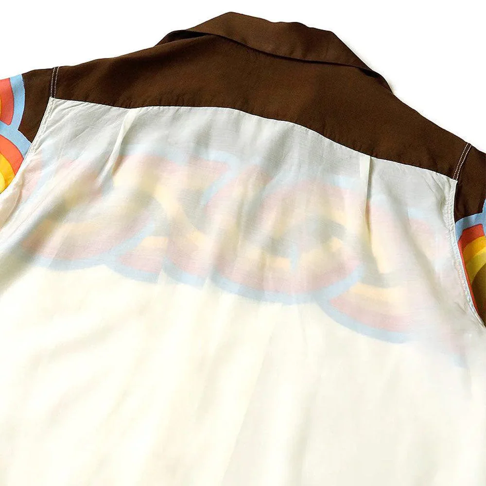 Silk Rayon Rainbow WRANGLE Collar Aloha Shirt 'Brown / Ecru' - Image 7