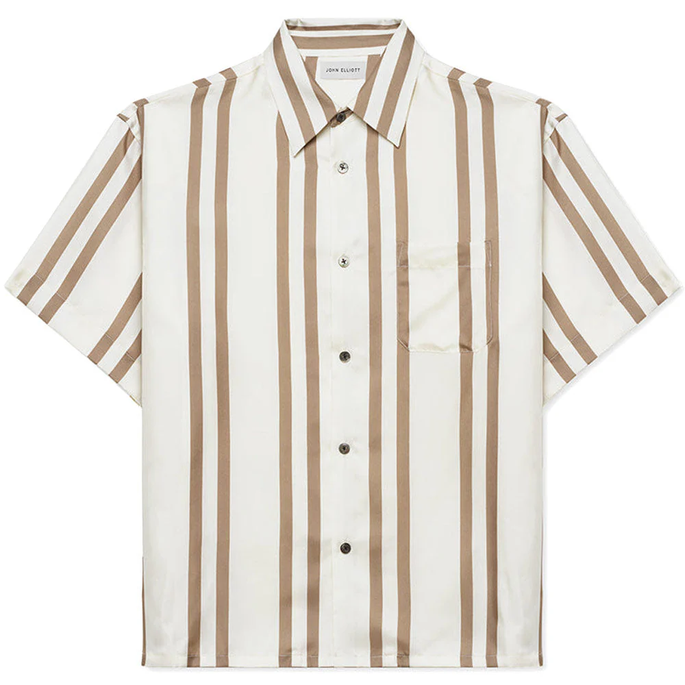 Silk SS Button UP 'Bark / Salt Stripe'