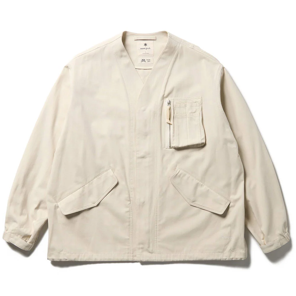 Takibi Herringbone Collarless Jacket 'Ecru'