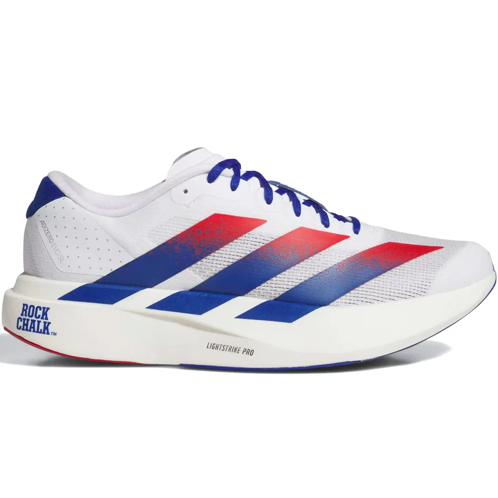 Ncaa x White Kansas Jayhawks Adizero EVO SL Shoes 'Cloud White / Collegiate Royal / Team Power Red'