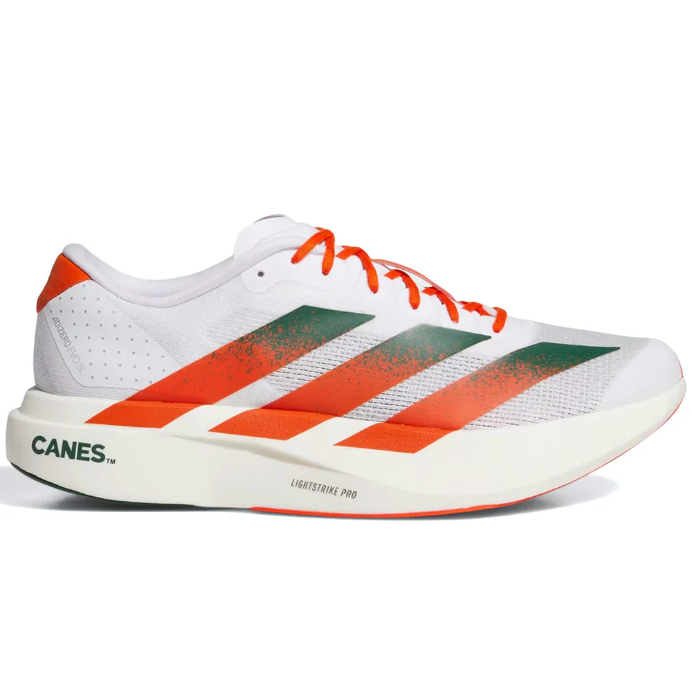 Ncaa x White Miami Hurricanes Adizero EVO SL Shoes 'Cloud White / Dark Green / Collegiate Orange'