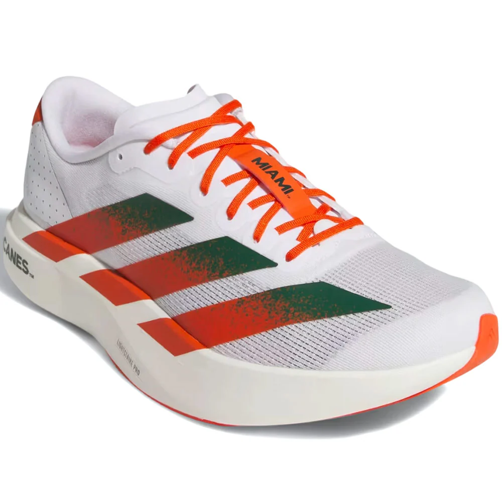 Ncaa x White Miami Hurricanes Adizero EVO SL Shoes 'Cloud White / Dark Green / Collegiate Orange' - Image 4