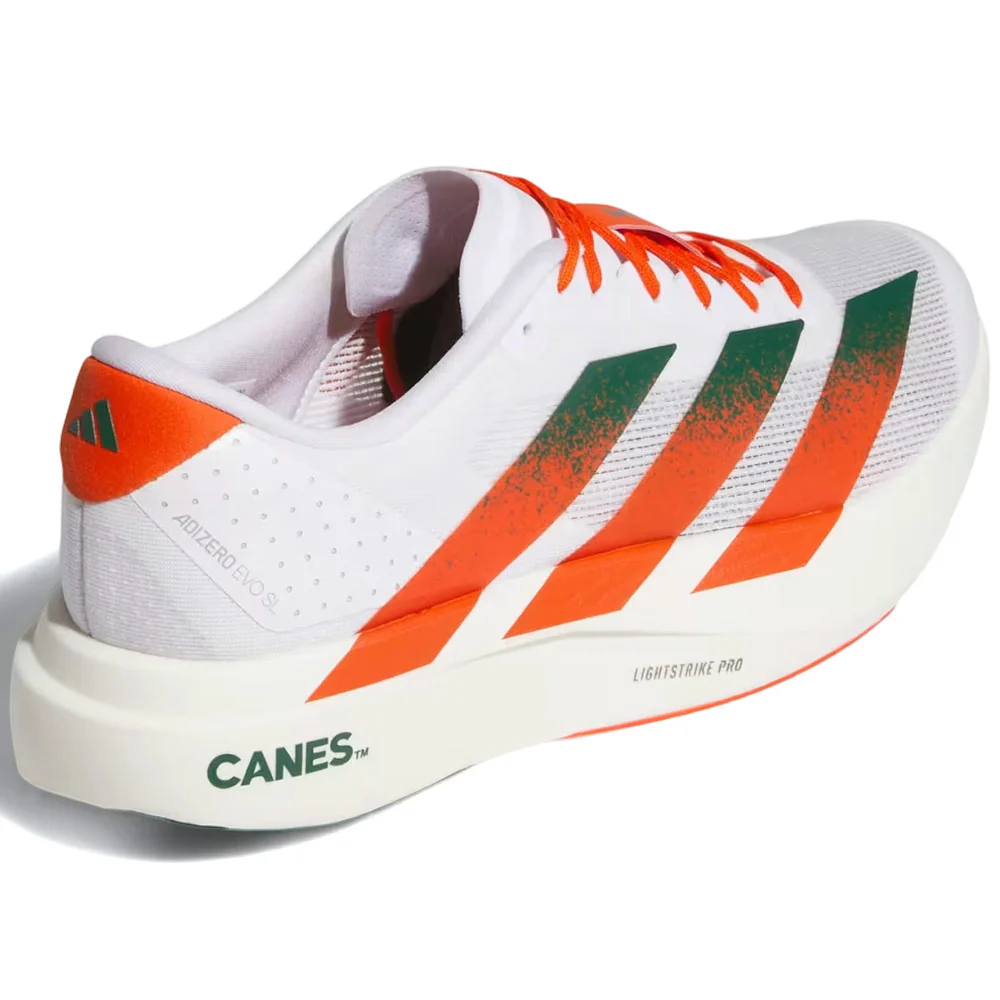Ncaa x White Miami Hurricanes Adizero EVO SL Shoes 'Cloud White / Dark Green / Collegiate Orange' - Image 5